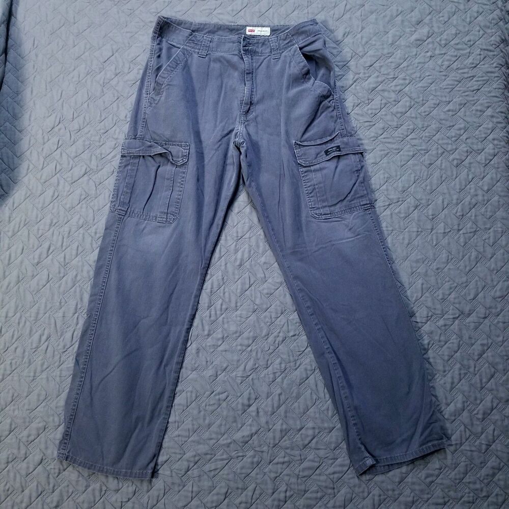 Wrangler Cargo Pants Mens 32 X 32 Gray Relaxed Fit Straight‎ Dark Wash Canvas